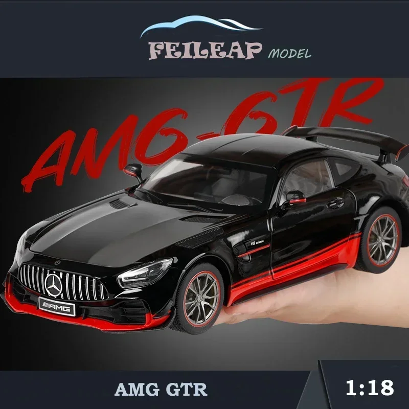 Model mobil mainan Diecast Benz AMG GTR, mobil mainan dewasa suara dan lampu, Model mobil olahraga ukuran besar 1:18, kendaraan logam hadiah anak laki-laki