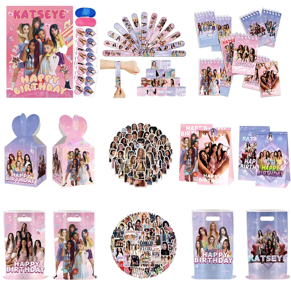 Fournitures de décoration pour fête d'anniversaire d'enfants, sac cadeau Katseye, carnet, assiettes, ballons, jouet pour fête d'anniversaire d'enfants ou baby shower