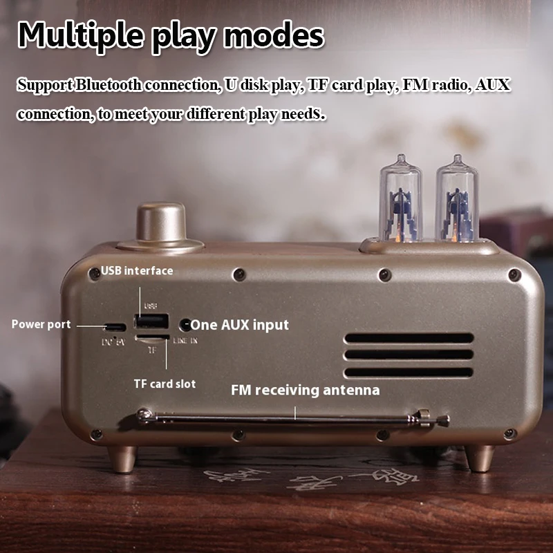 Wireless Retro Bluetooth Speaker Portable Vintage Bluetooth Soundbar FM Radio with Ambient Light Time Display Support TF USB AUX