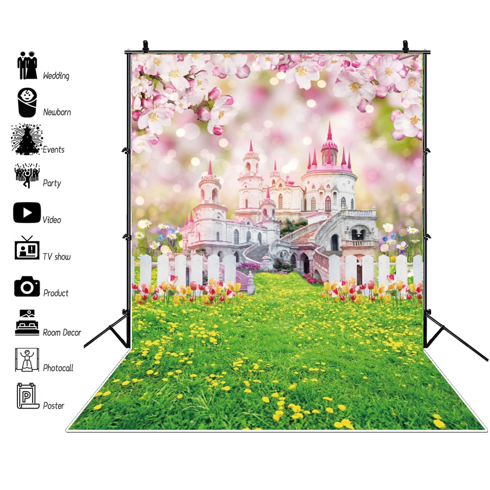 Laeacco 봄 정원 배경 사진 작가, 녹색 잔디 자연 울타리 꽃 사진 배경, 사진 스튜디오 소품