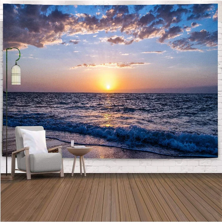 Ocean Sunset Tapestry Sea Waves Golden Sky Beach Landscape Wall Art Home Decor Free Hooks Included Elevate Your Space  non-toxic