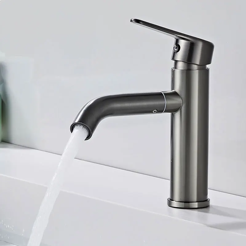 

Stainless Steel Gun Gray Single-hole Basin Faucet Bath Faucet Household Bathroom Sink Basin Rotating Hot and Cold Water Faucet