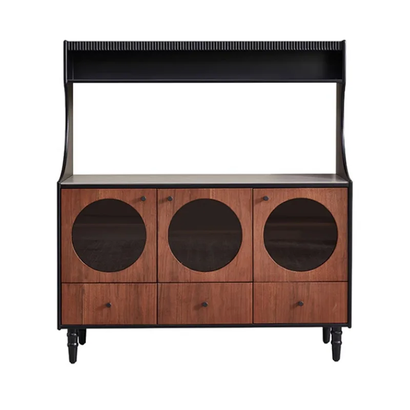 Solid wood small apartment Medium antique style living room against the wall Storage simple glass wine cabinet Dining cabinet