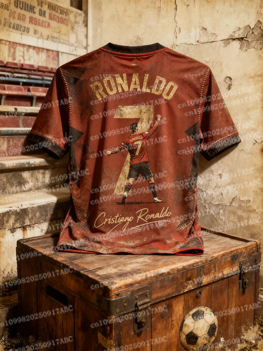 

Новый летний мужской футбольный трикотаж Роналду с принтом для мальчиков и девочек, тренировочная детская спортивная дышащая женская мужская футболка с коротким рукавом