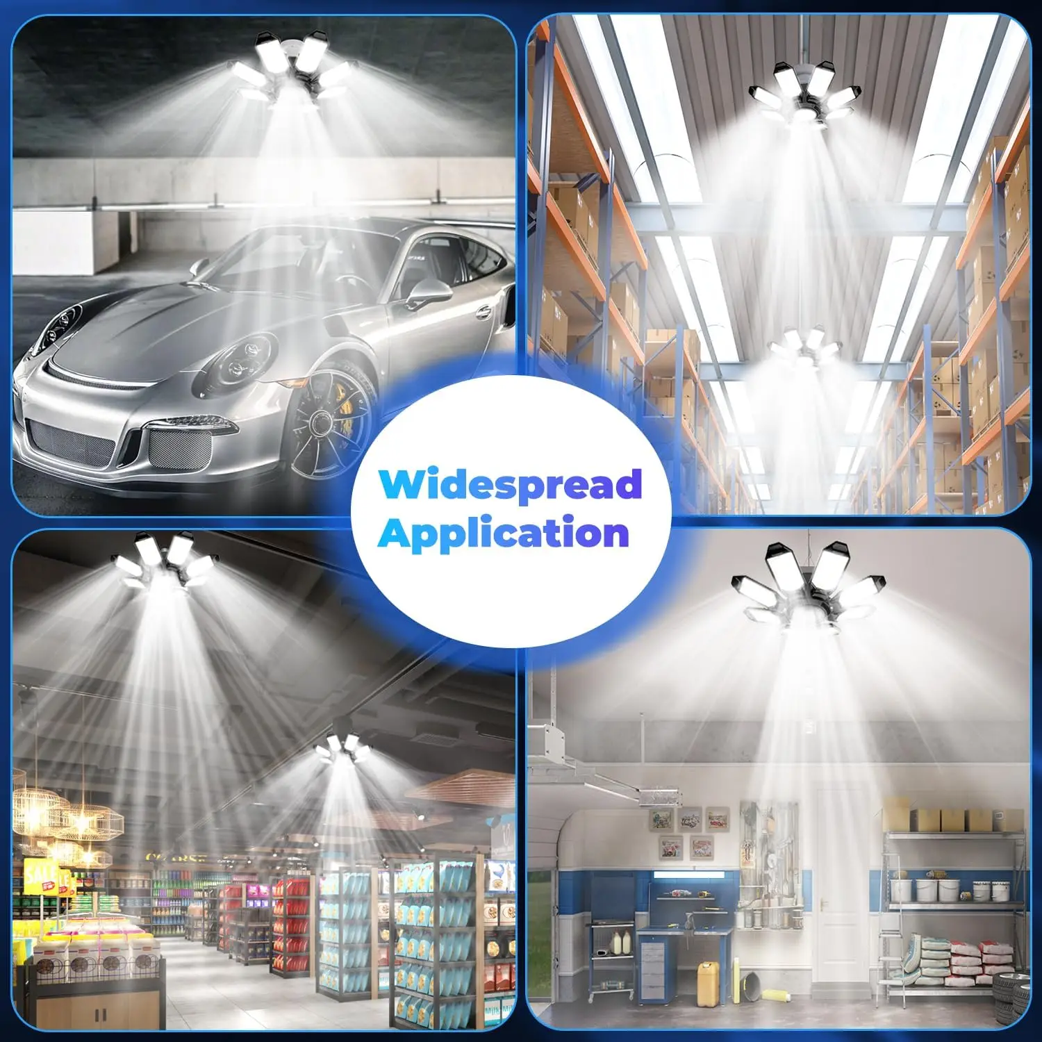 Luzes brilhantes LED garagem, luzes de teto, 8 painéis deformáveis, lâmpada LED, Spot In E26, E27, 2Pack, 6500 LM, W, 8