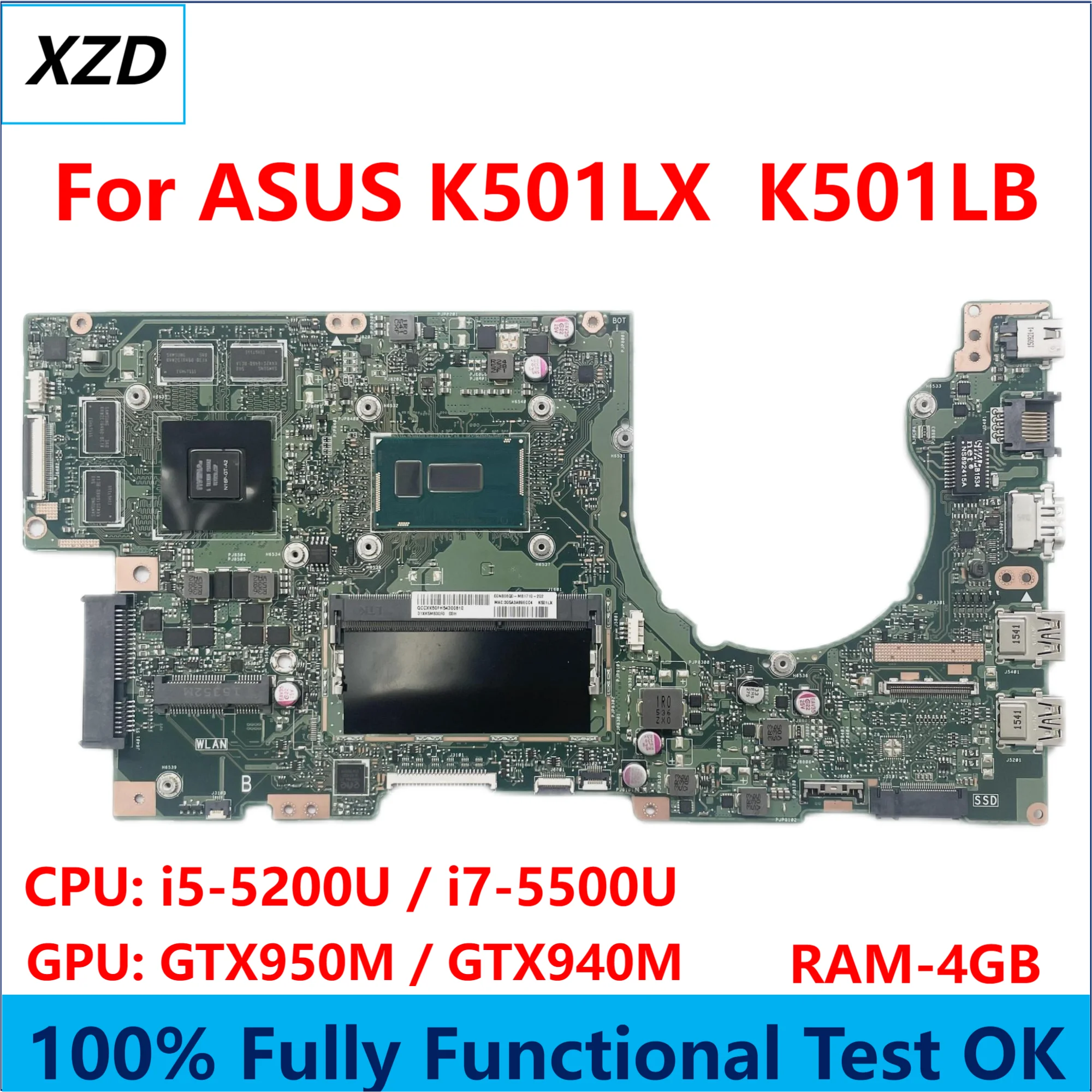 K501LX Mainboard For ASUS K501LN K501LB A501L K501L V505L K501LX K501 Laptop Motherboard I5 I7 CPU 100% TEST OK