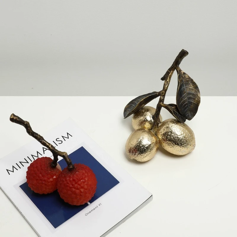 Cute Fruit Resin Ornaments Simulated Fruit Lychee and Lemon Statues,for Living Rooms and Offices,modern Home Decor
