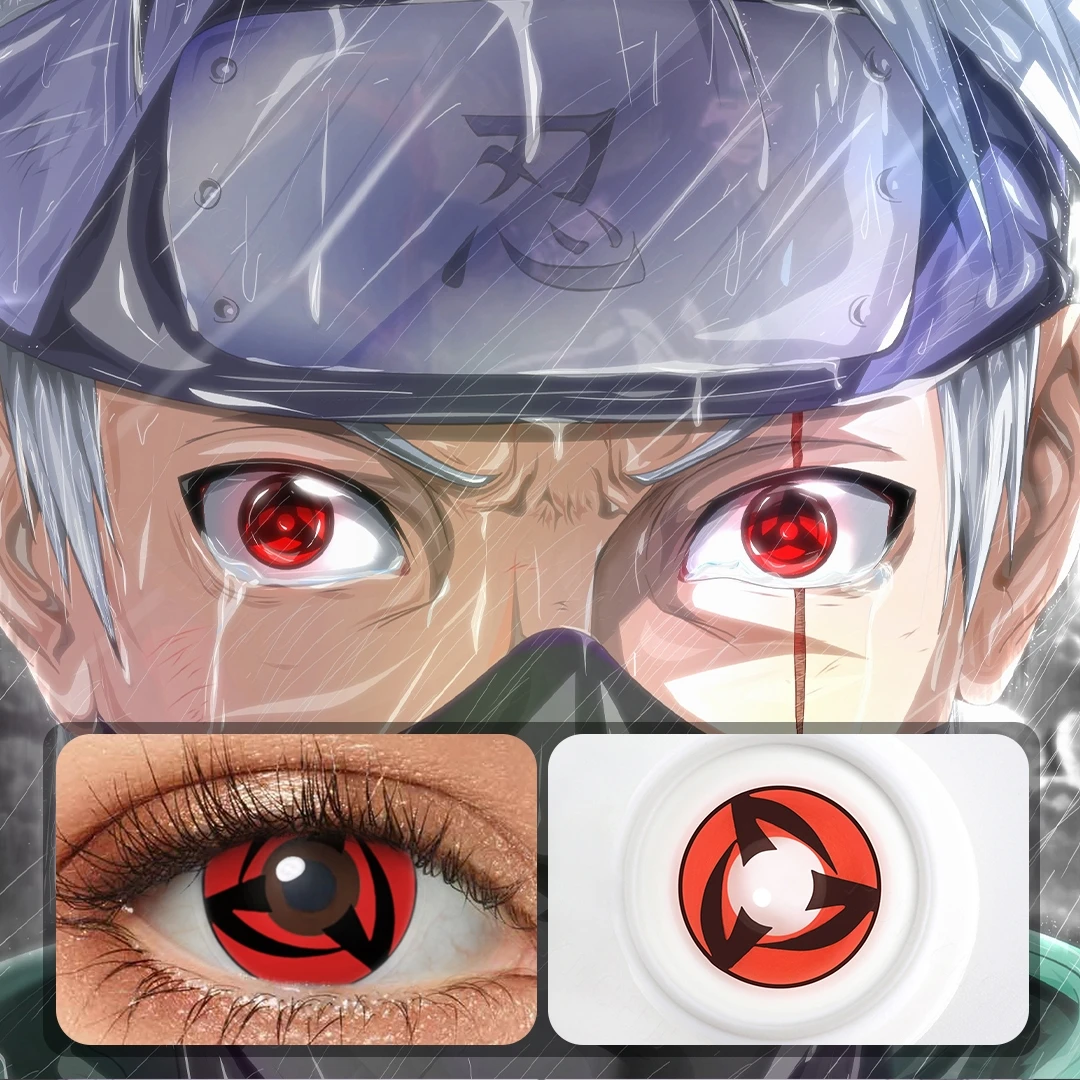 (0 ~-6,0) lentes de contacto Sharingan Rinnegan con grado Sasuke Anime Cosplay lentes de contacto con prescripción blanca hacia fuera