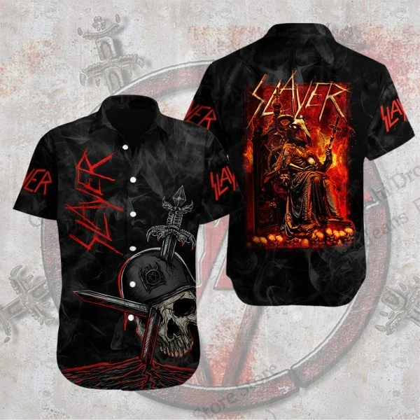 แฟชั่นบุรุษเสื้อฮาวาย Slayer Band 3d พิมพ์เสื้อแขนสั้นลําลองเสื้อชายหาดผู้หญิงเสื้อผู้ชายเสื้อผ้า Rock 2025