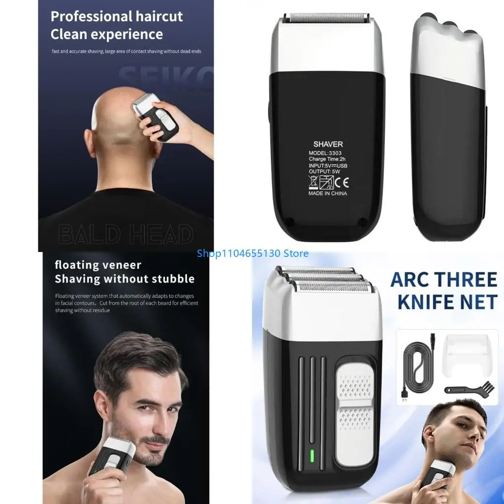 Foil Electric Shaver Beard Hair Shaving Bald Electric with Three Mesh