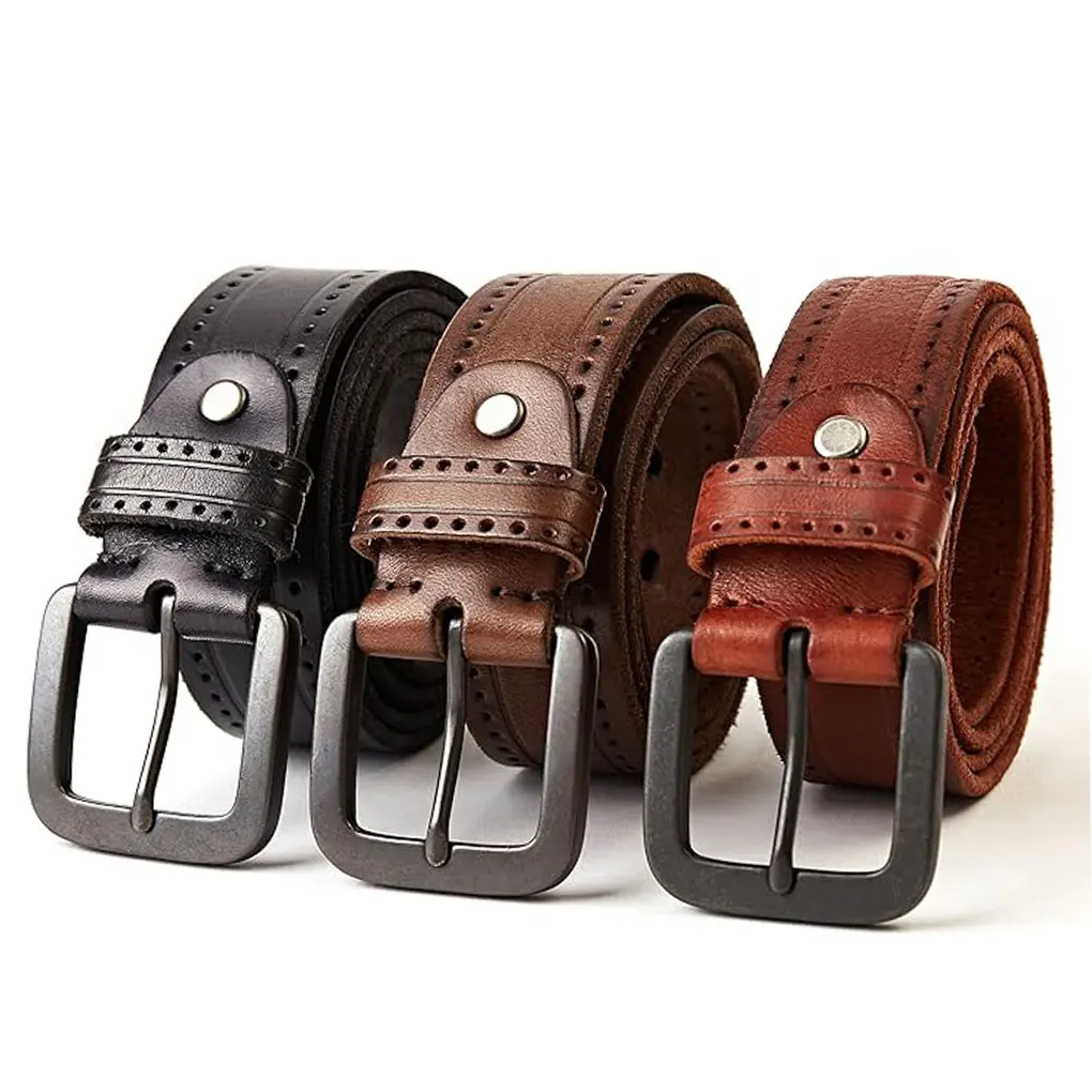 Adjustable Size Men Belt Simple Premium Leather Universal Match Metal Matte Buckle Men Original Belt