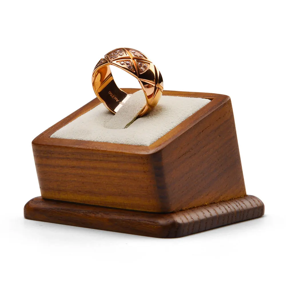 Jewelry Display Stand Creative Solid Wood Square Ring Stand Premium Microfiber Leather Ring Holder