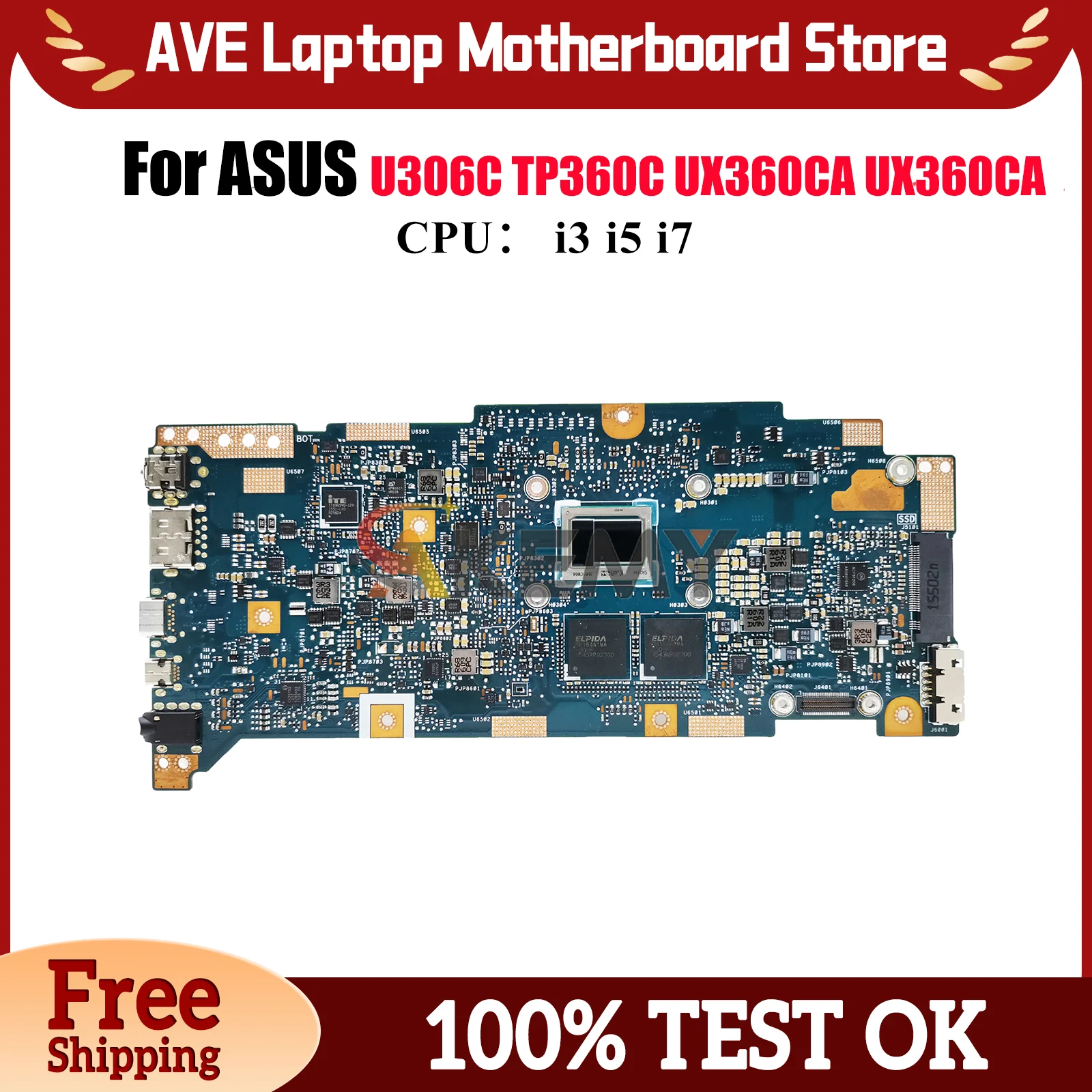 

U360CA Материнская плата для ноутбука ASUS ZenBook UX360C TP360C UX360CA U306C Материнская плата для ноутбука с процессором i3 i5 i7 100% tests OK stk
