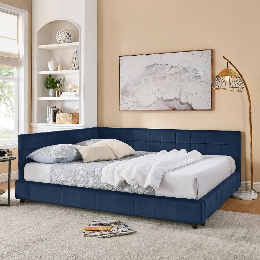 

Queen Size Velvet Tufted Sofa Bed with Backrest & Armrests, Dark Blue (85.5''*64.5''*30.5'')