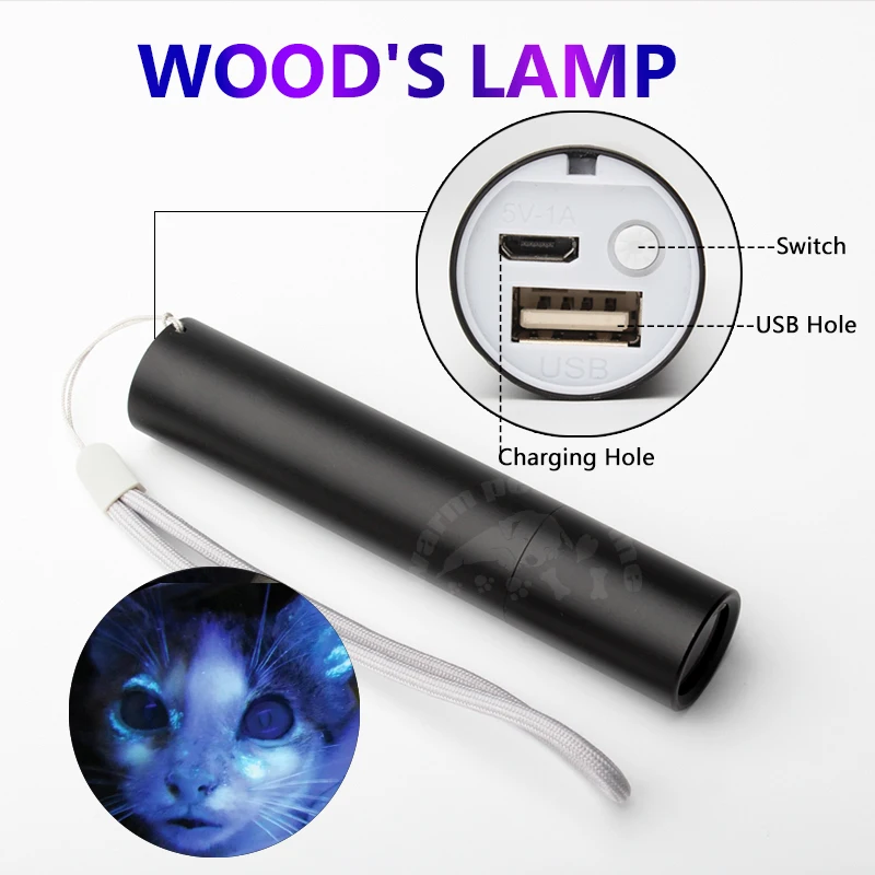 WOOD's Lamp Fungus Detection Lamp Skin Ultraviolet Light Cat dog Moss Tinea Light UV Flashlights Pets Urine Stains Detector