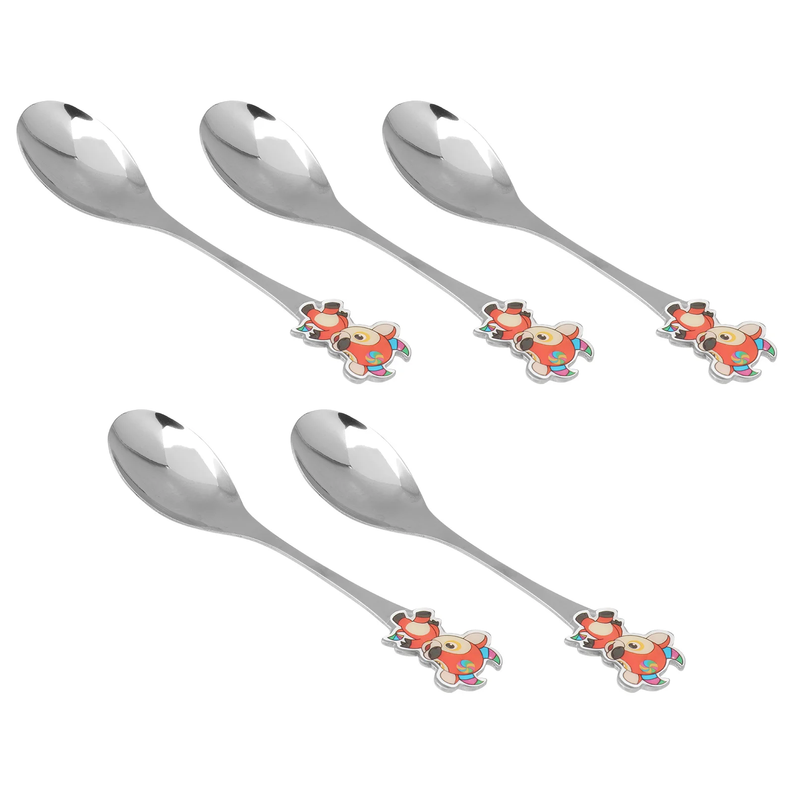 5 pçs crianças colheres de aço inoxidável padrão dos desenhos animados seguro para o bebê boca cavidade superfície lisa fácil limpo crianças colher