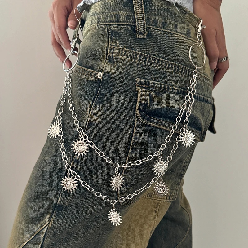 Unisex Jeans Pannts Chain Belts For Men and Women Punk Metal Crescent Geometric Bag Chain Hip Hop Hipster Cool Street brelok do kluczy