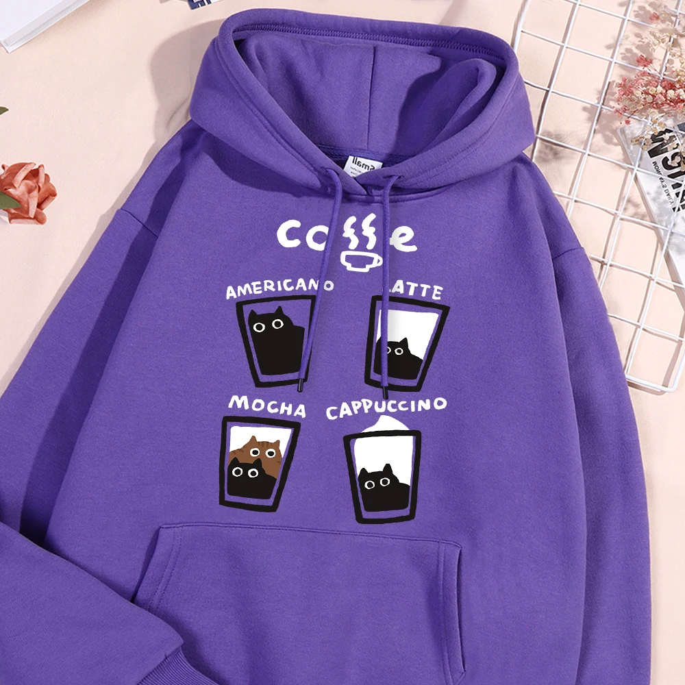 Fun Coffee Cat Hoody Men Women Personality Hip Hop Casual Hoodie Crewneck Fleece Pullovers Sports Warm Oversize Hoody Couple