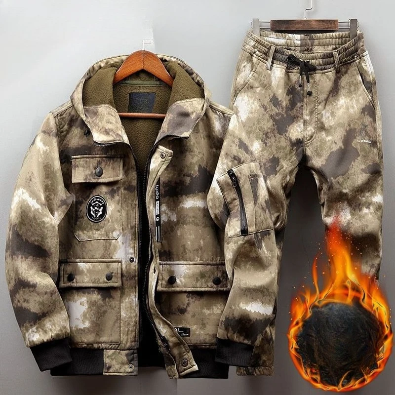 Winter Work Clothing Men Thickened and Waterproof Camouflage Suit Sets Men's Wear-resistant Workwear Cold-proof and Warm Coat