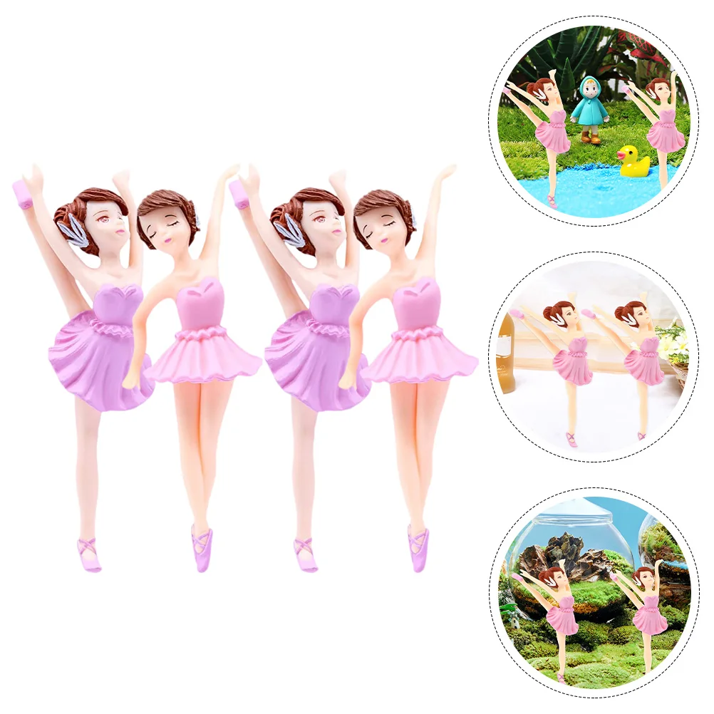 

4 Pcs Fairy Ballerina Girl Ornaments Cake Toppers for Girls Pvc Party Accessory Decoration
