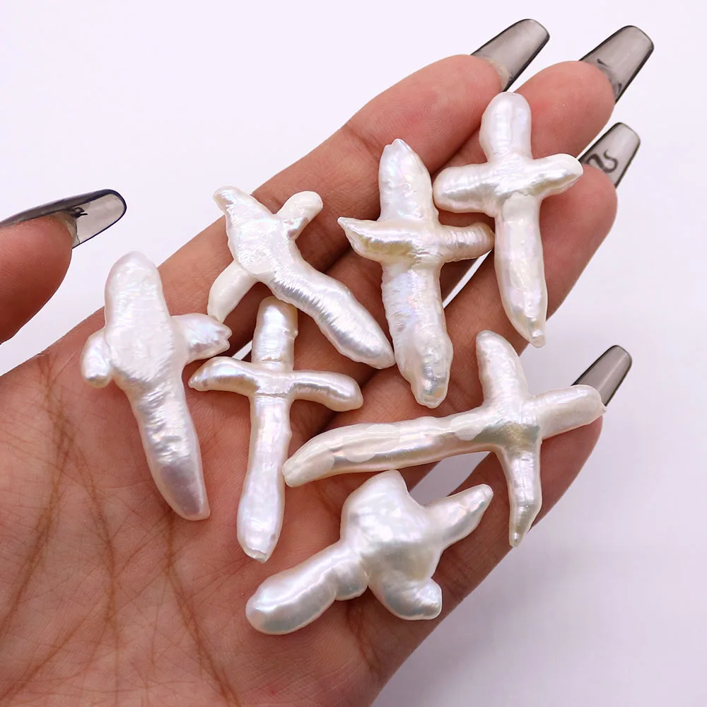 

Natural Freshwater Pearl Loose Beads White Non-drilled Cross-shaped Pearls Thanksgiving DIY Jewelry Necklace Bracelet Accessory