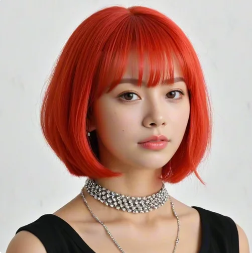 Short Straight Bob Cut Wig - High-Temperature Synthetic Fiber， Designed Exclusively for Women, Flattering and Feminine