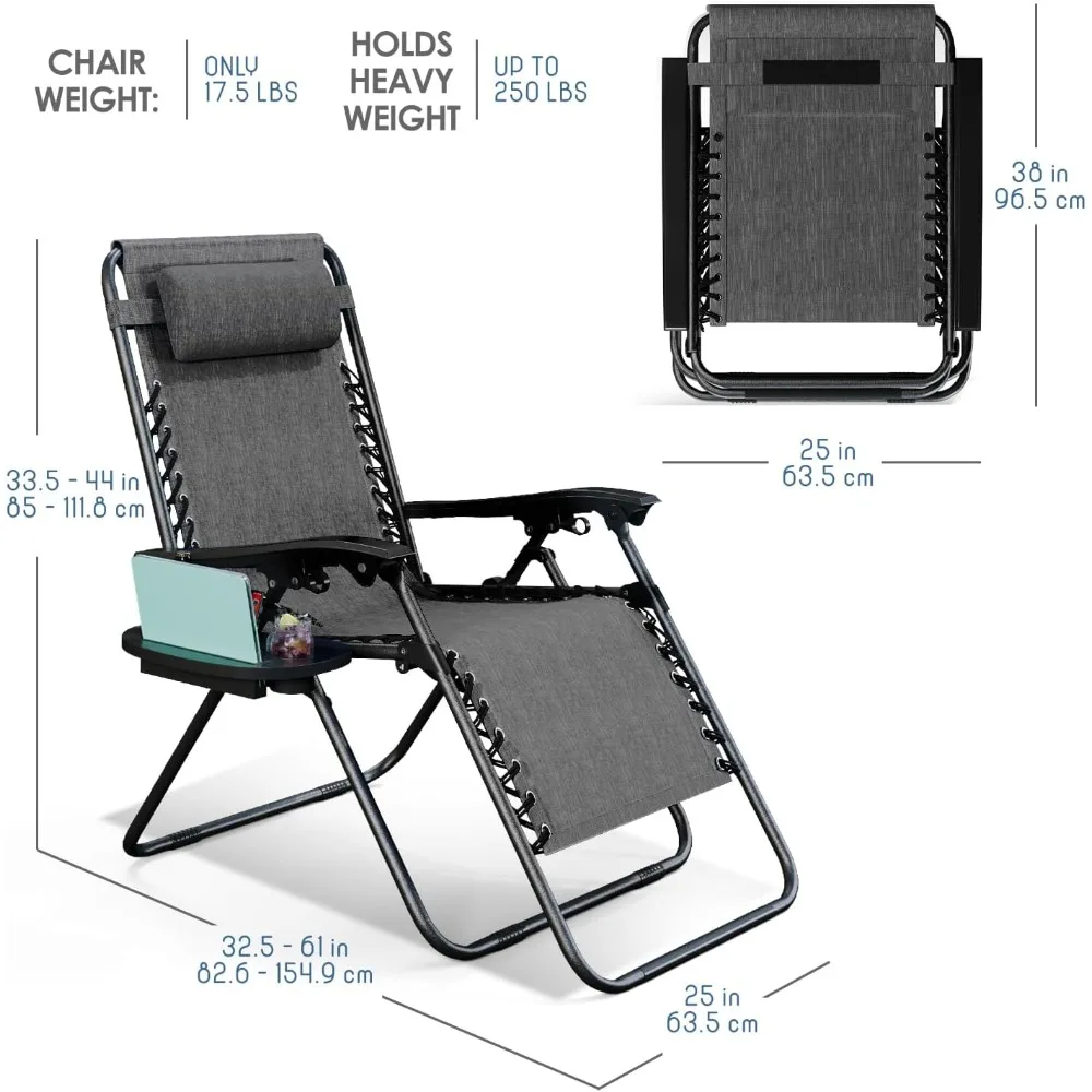 كرسي صالة بدون جاذبية مع وسائد وحامل أكواب، كرسي تخييم خارجي قابل للتعديل شبكي فولاذي للشاطئ والساحة #3