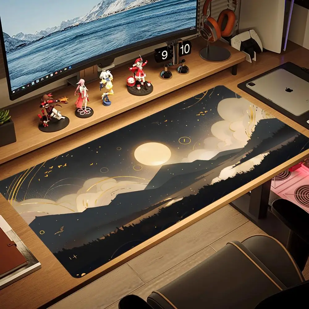 

golden thread Moon Mouse Pad Large MousePad laptop XL Gaming Rubber Lock Desk Mat Computer tablet Gamer carpet flash-sale office
