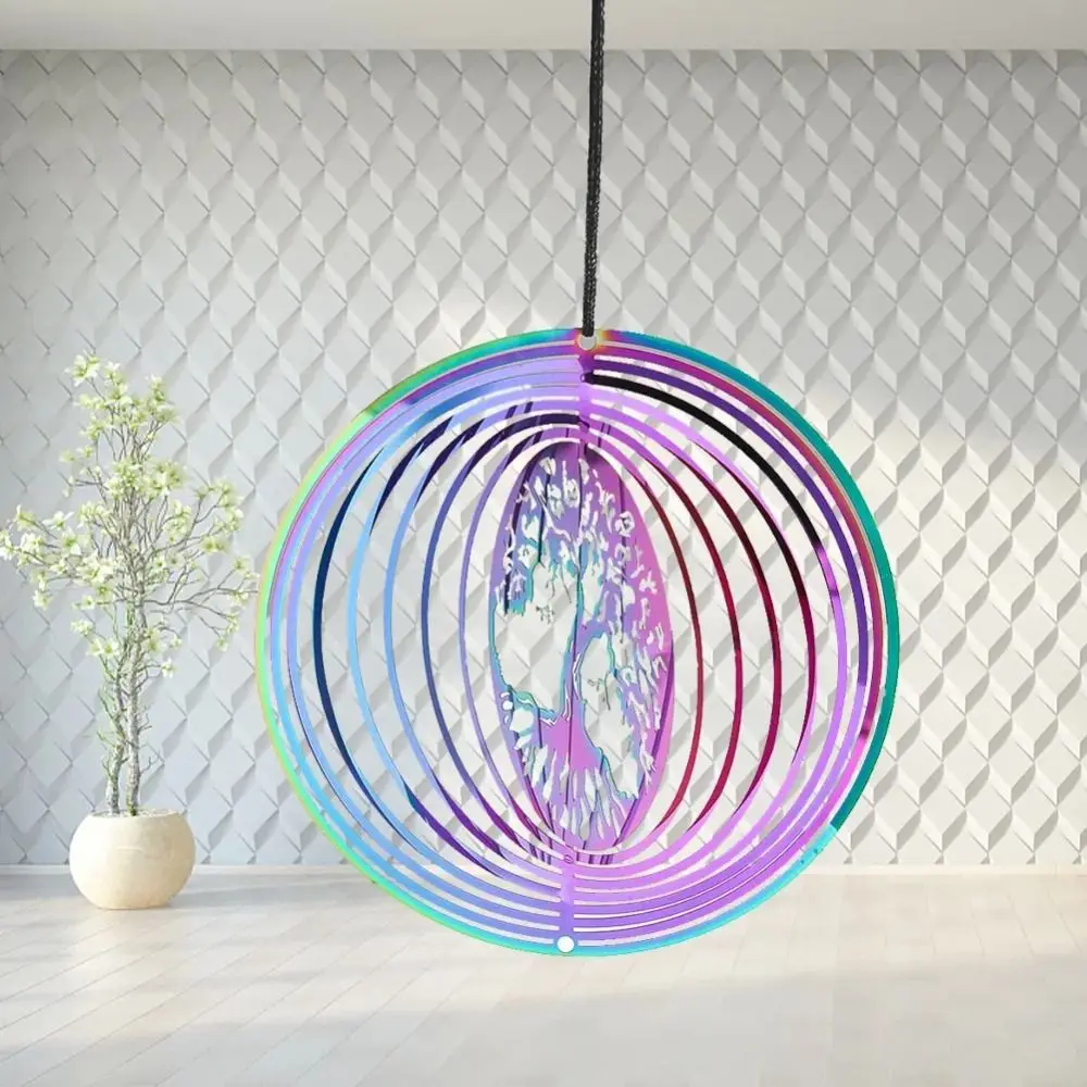 3D Wind Spinner Catcher Gradient Color Flowing Light Effect Wind Chime Pendant Hanging Decor Stainless Steel