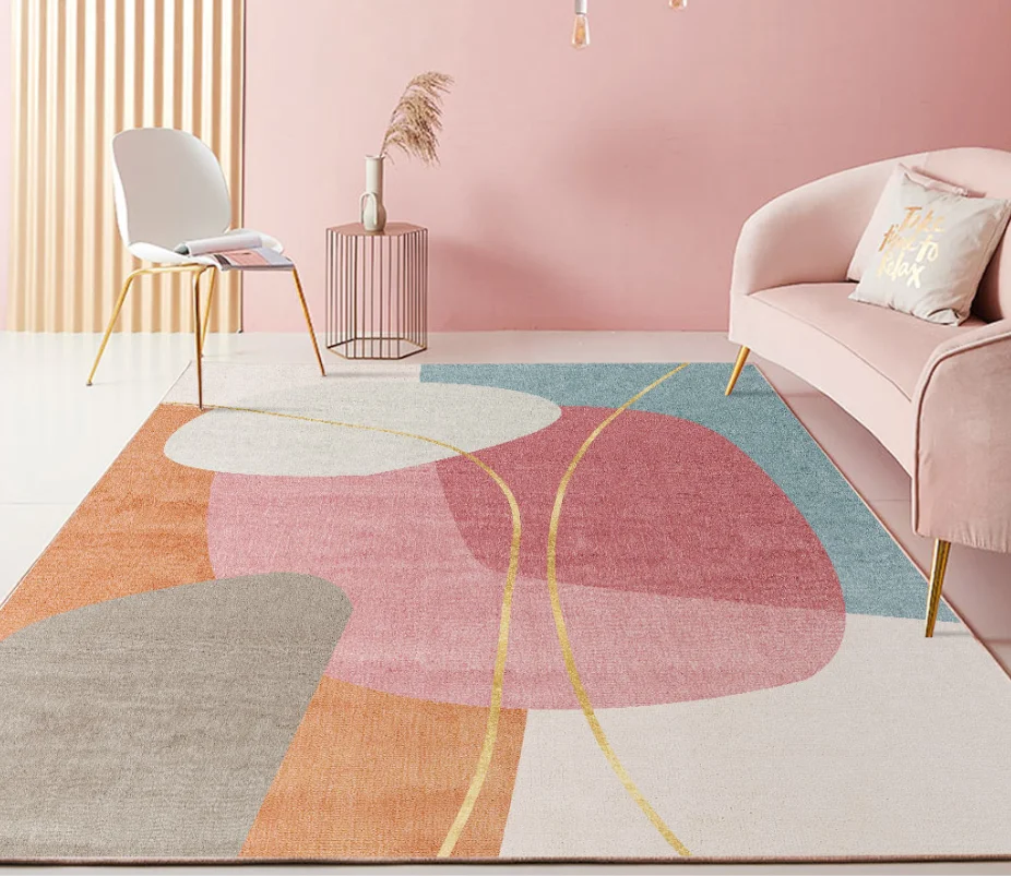 Pink Simplicity Creative Carpet Living Room Light Luxury Minimalism Bedroom Decoration Rug Girl Room Non-slip Floor Mat Washable