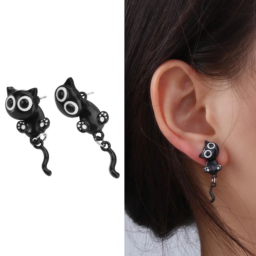 Exquisite Simple Black Cat Earrings Sweet Cute Black Cat Ear Studs Temperament Light Luxury Cartoon Earrings Spring Summer