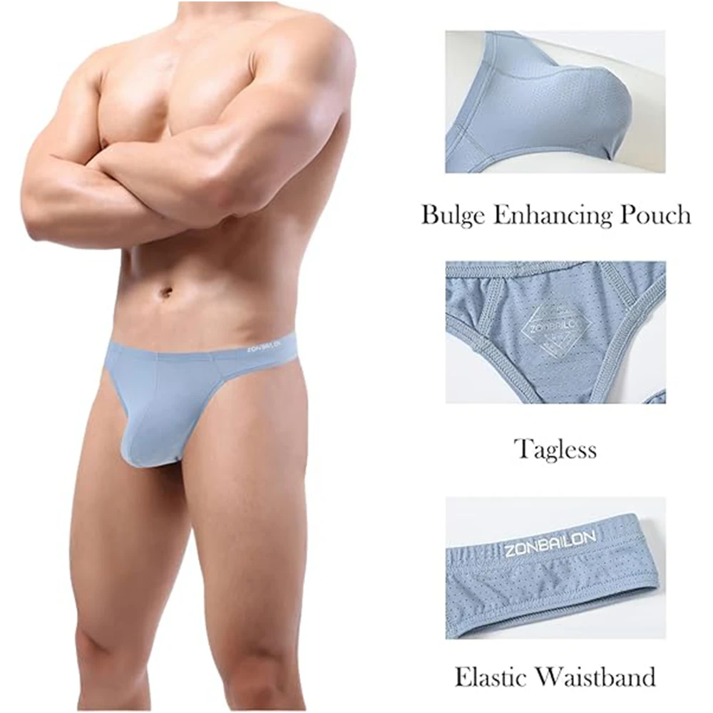 

Jinshi Men Thongs Breathable G-Strings T-backs Ice Silk Pouch Up Underwear Men Briefs