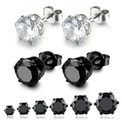 Men's Round Crystal Stud Earrings Women Stainless Steel Cz Zircon Ear Piercing Stud Earring Classic Pop Boy Girls Jewelry