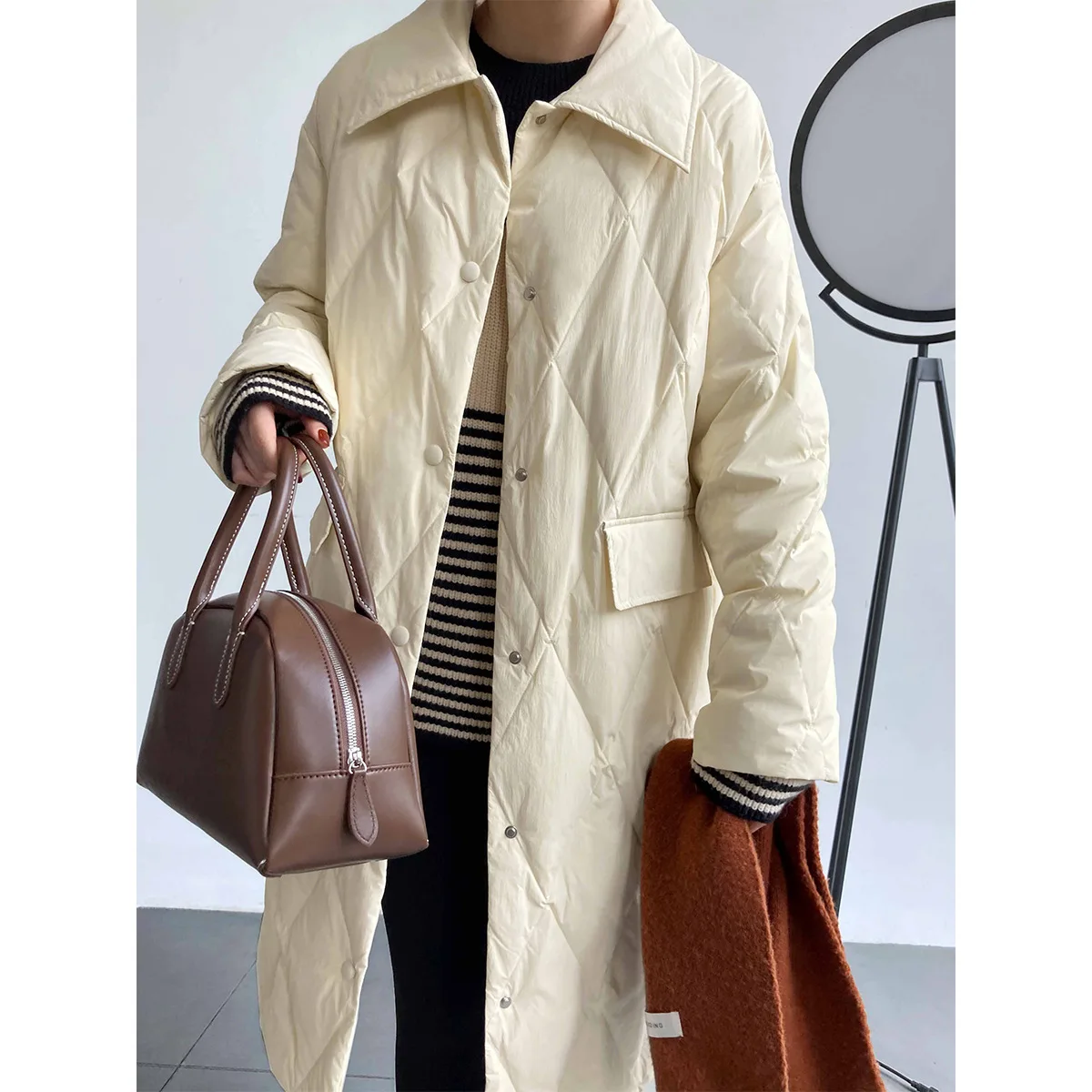 2023 New Women Winter White Duck Down Coat Long Sleeve Stand Collar Women Warm Long Coat Casaco Feminino