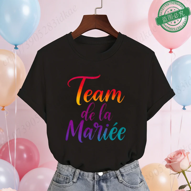 Témoin Team De La Mariée Future French Team Bride T-Shirts, Rainbow Gradient Blouses for Bachelorette EVJF Party Bridal Shower