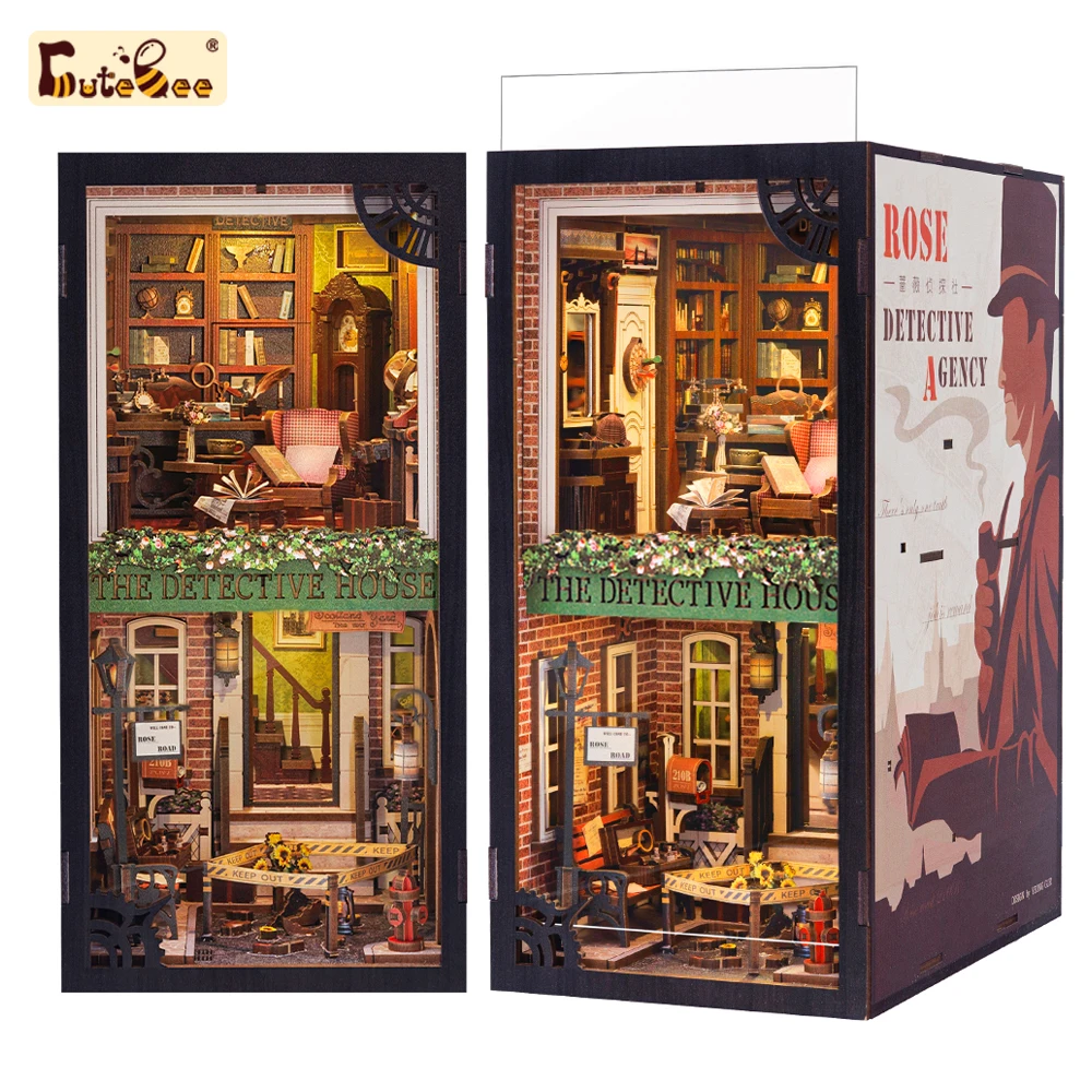 

DIY 3D Puzzle Miniature Dollhouse Book Nook Shelf Insert Bookends Miniature Kits Booknook Rose Detective Agency Toys Gifts