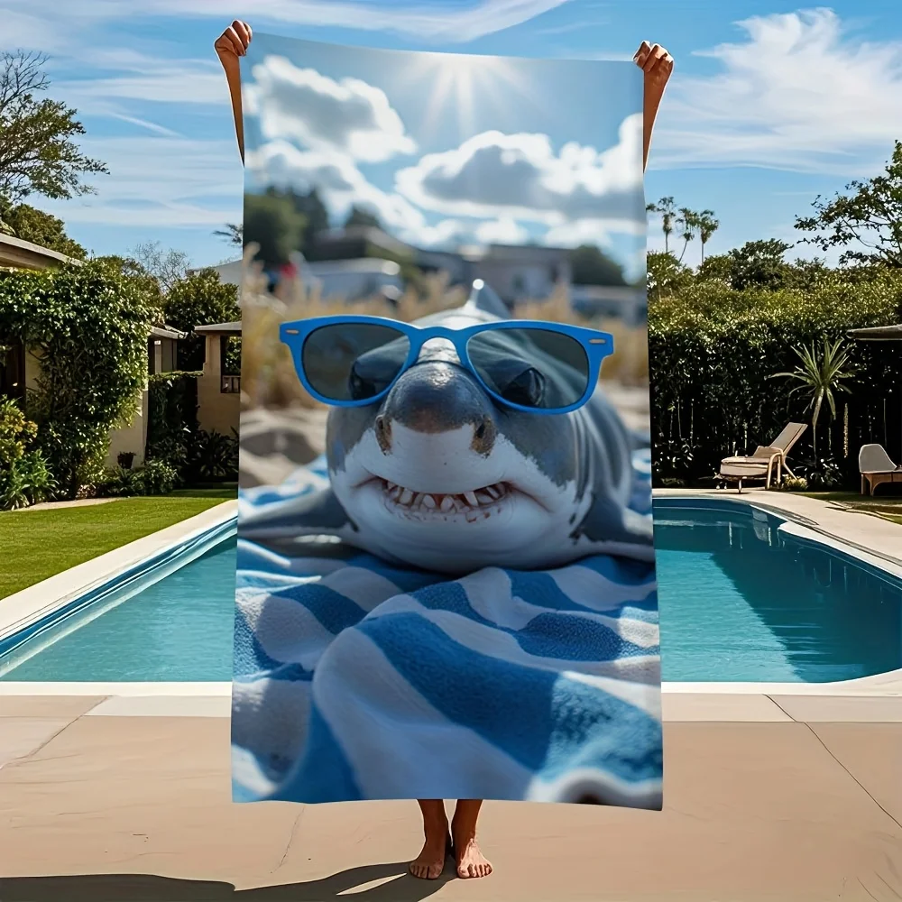 Funny Shark Glasses Beach Towel  Print Sand Proof Quick Dry Microfiber For Beach Travel Swimming Diving Surfing Yoga Camping