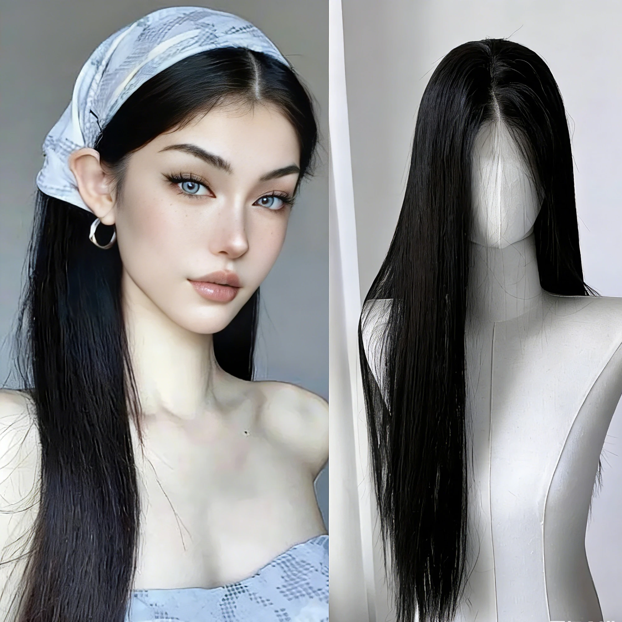 Hellblonde Perücke, 28 Zoll lange, gerade synthetische Perücke aus Hochtemperaturfasern für Cosplay, Moonlight White – Detail 8