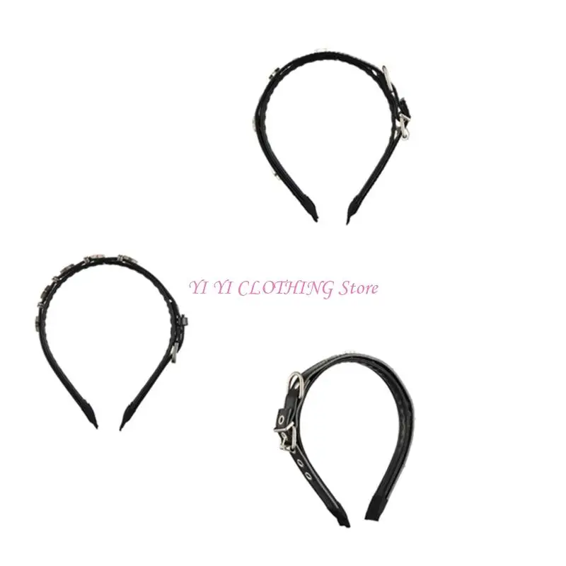 

N5KF Punk Leather Star Headband For Women Men And Kids PU Headdress Adjustable Design For Daily Wear And Parties