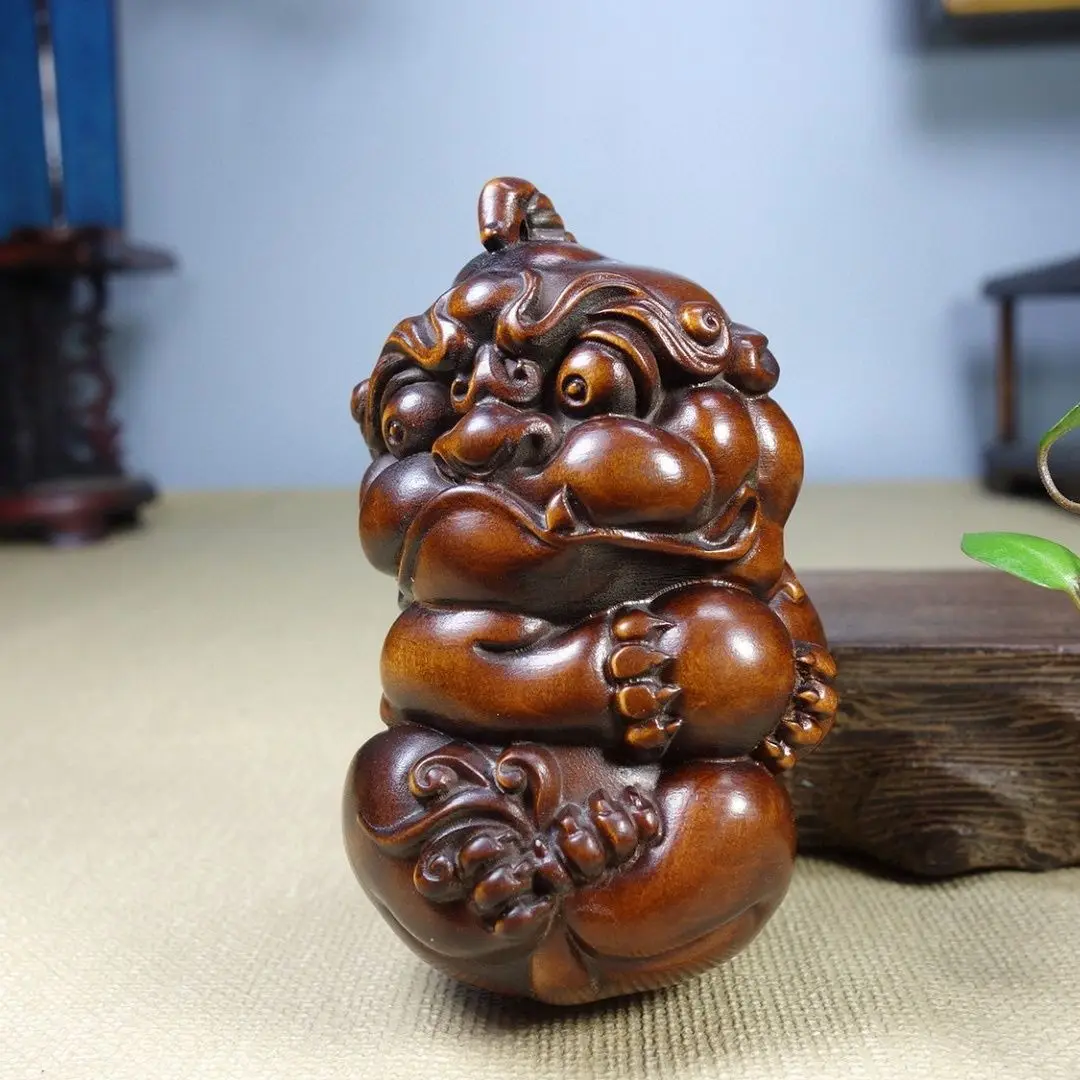 Hand Carved Wood proud pixiu Statue Figurine Desktop Ornaments Home Decoration Crafts Tea Pet Decor