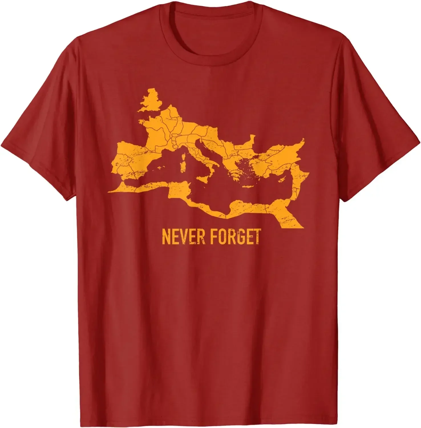 Never Forget Roman Empire Map T-Shirt pria lengan pendek kasual 100% katun O-Neck kaus musim panas baju desainer pria t shirt pria