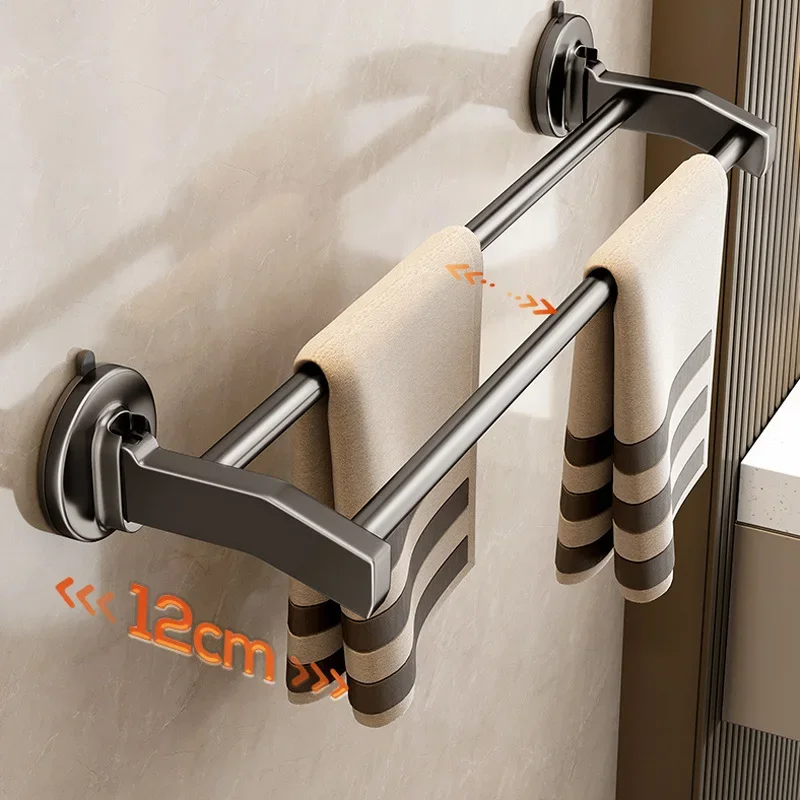 Space aluminum towel rack foldable non perforated towel rack with hooks household kitchen and bathroom supplies storage rack