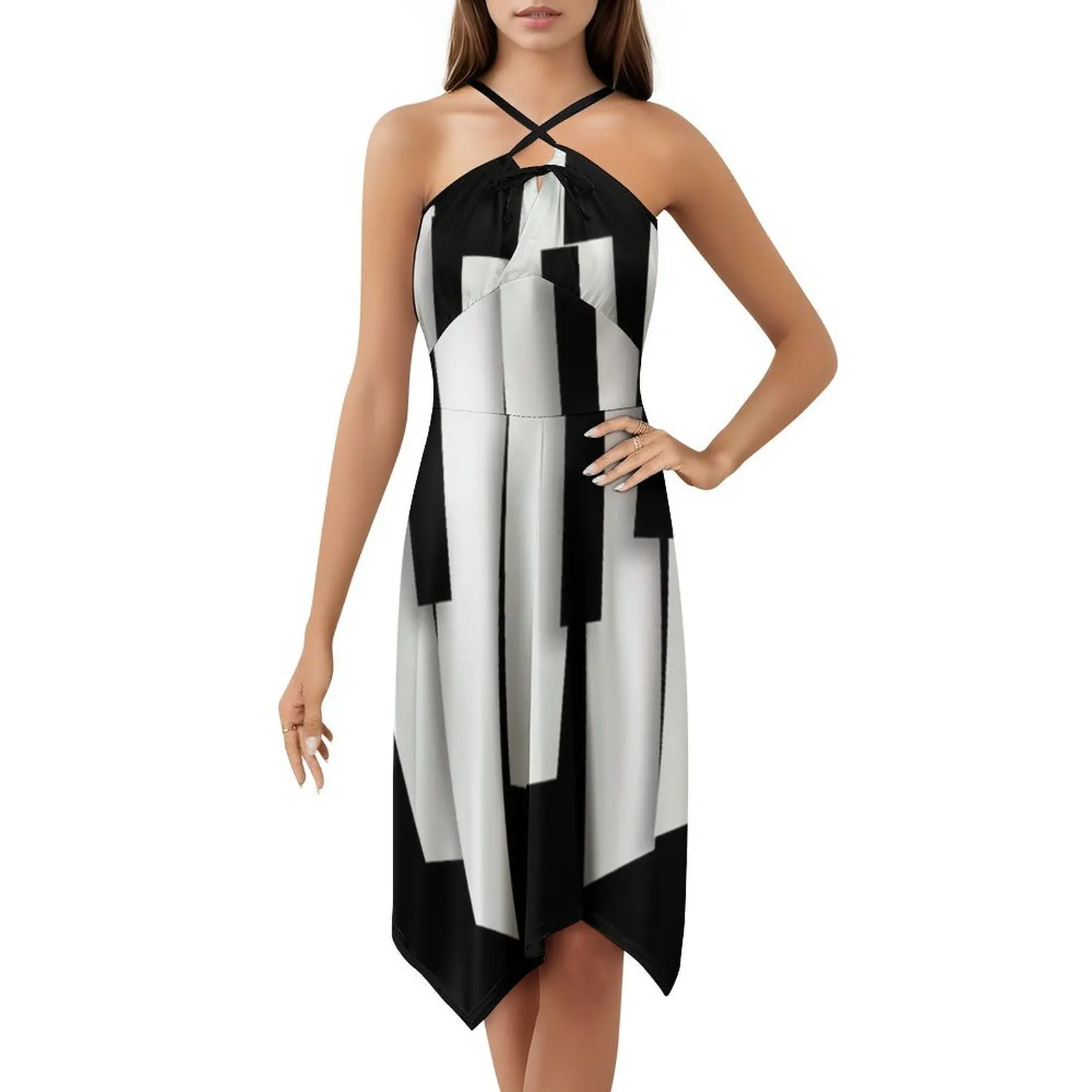 Gaun Tanpa Lengan Bohemian The Pianist Gaun Pesta Liburan Pantai Multi-Cetak Musik Mobil Musik Terbaik Musik Live Spotify Malam Hari