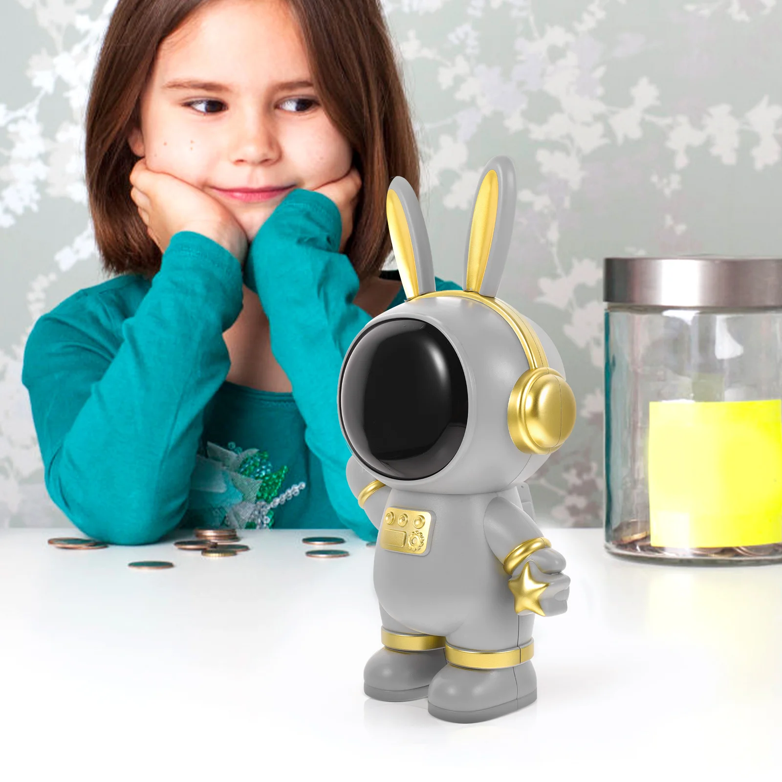 Adorável espaço coelho cofrinho grande capacidade coelho poupança pote crianças caixa de armazenamento de dinheiro ornamento de mesa cofrinho de coelho