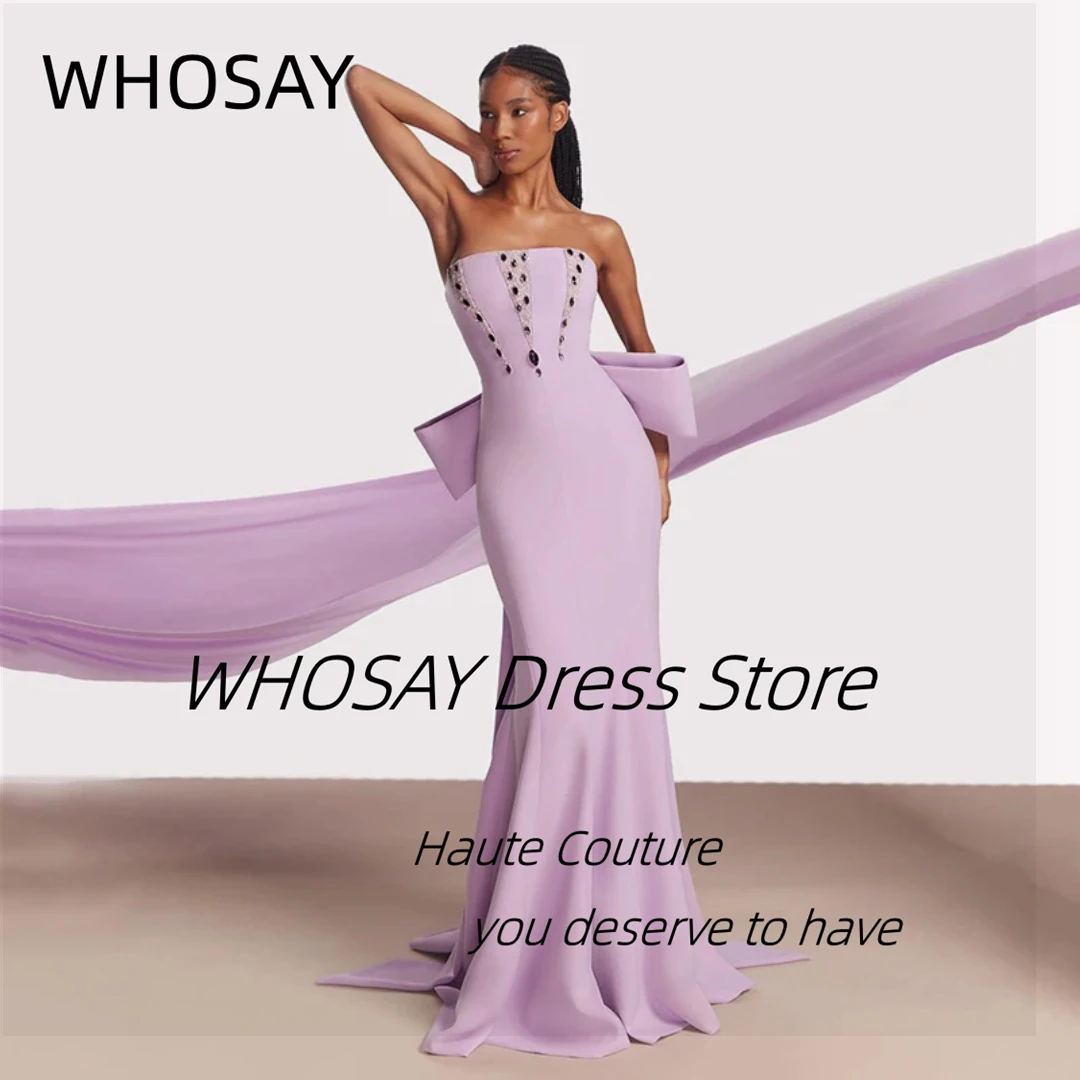 WHOSAY Hauter Couture Long Dresses for Prom Banquet Beaded Strapless Vestidos Des Noches Bow Sexy Back Evening Party Dress