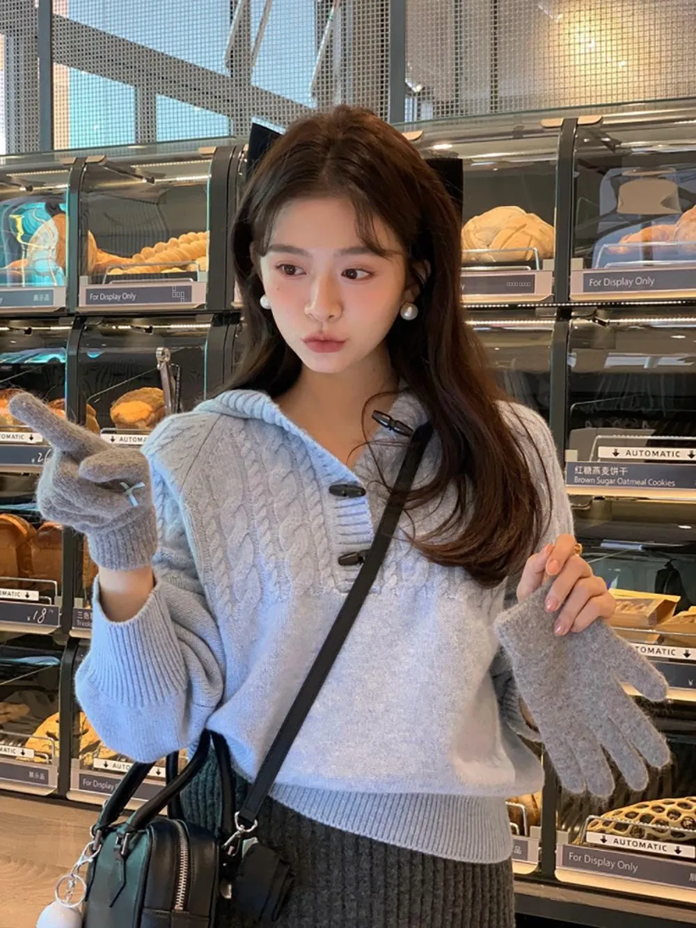 

Женский свободный свитер Wenwen Fan Bordeaux Holiday с капюшоном, милый повседневный вязаный топ с длинными рукавами на пуговицах