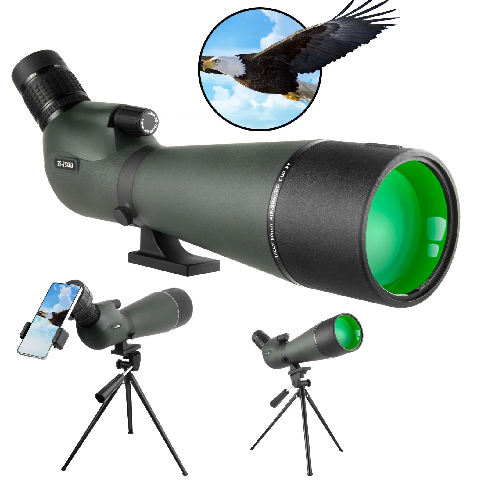 Xiyear 25-75x80 Zoom Telescope Spotting Scope Large Field Powerful Zoom FMC BAK4 IPX7 Waterproof For Birdwatching Hiking Camping