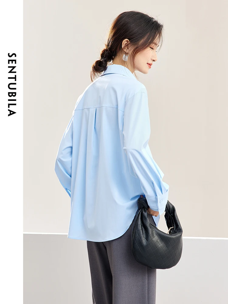 SENTUBILA Simple Loose Button Up Long Sleeve Tops Blouse 2024 Spring Solid Casual Polo Collar Shirt Women Clothing 141C53199