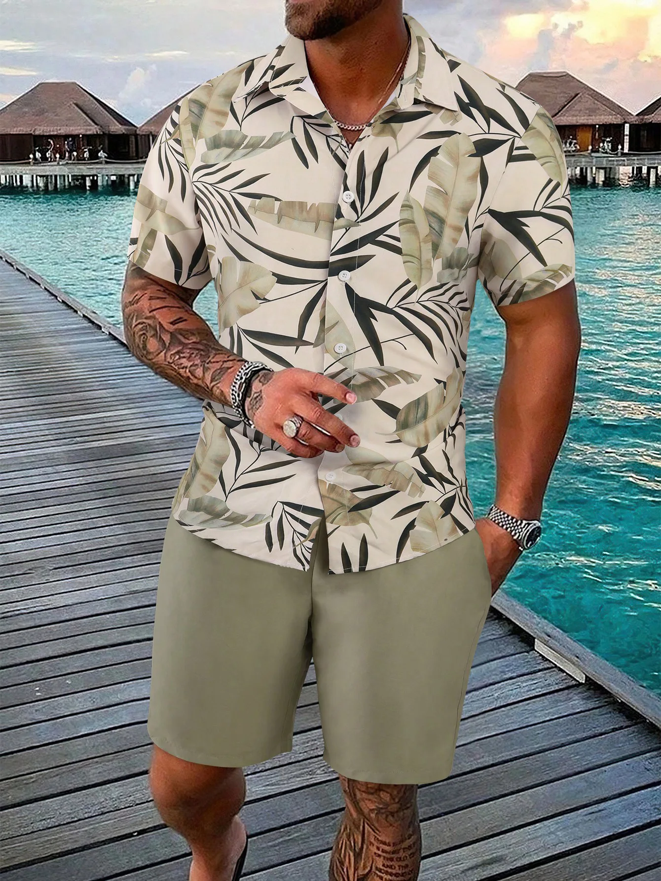 Hawaiian Palm Tree Button Shirts +Shorts Tracksuits Summer Beach Sets 3D Two Piece Sets Hawaii Shirts Sets Boy Beach Suit