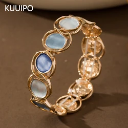 Fashion Blue Geometric Elastic Bracelet Bangle for Women Accessories Trendy Gold Color Bangles Daily Party Prom Jewelry Gifts